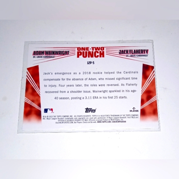 Adam Wainwright & Jack Flaherty One-Two Punch Topps 2023 #12P-5 - Picture 2 of 2
